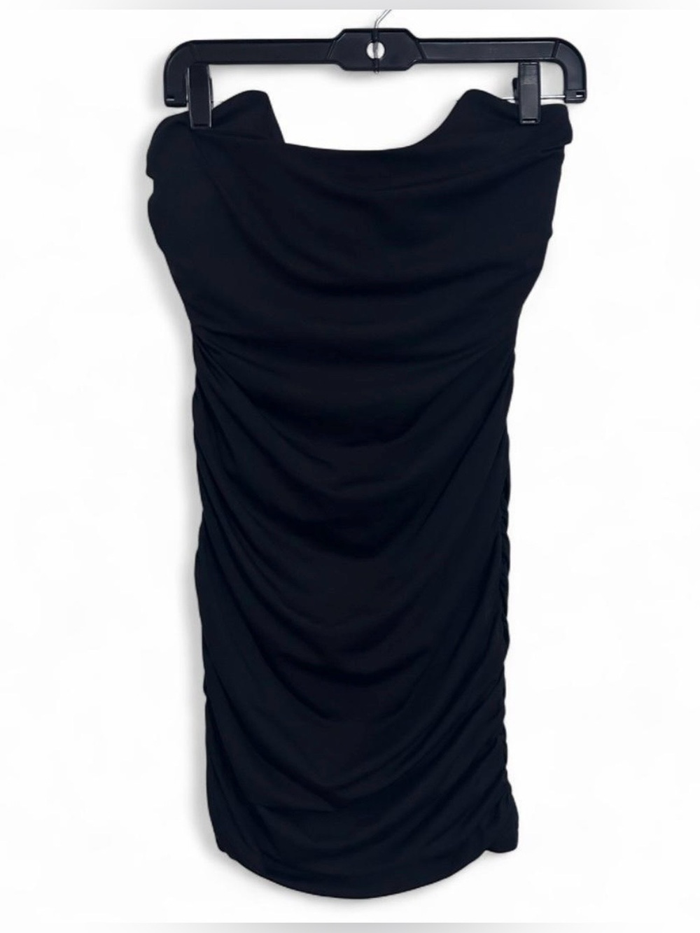 Oh Polly Ruched Black Bodycon Strapless Dress